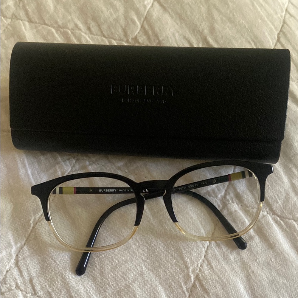Burberry Men's Black and Gold Glasses